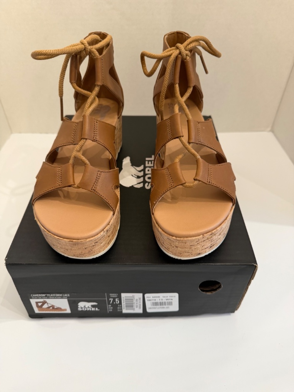 SOREL CAMERON FLATFORM LACE Size: 7.5 Color: Velvet Tan, Chalk - Picture 4 of 10